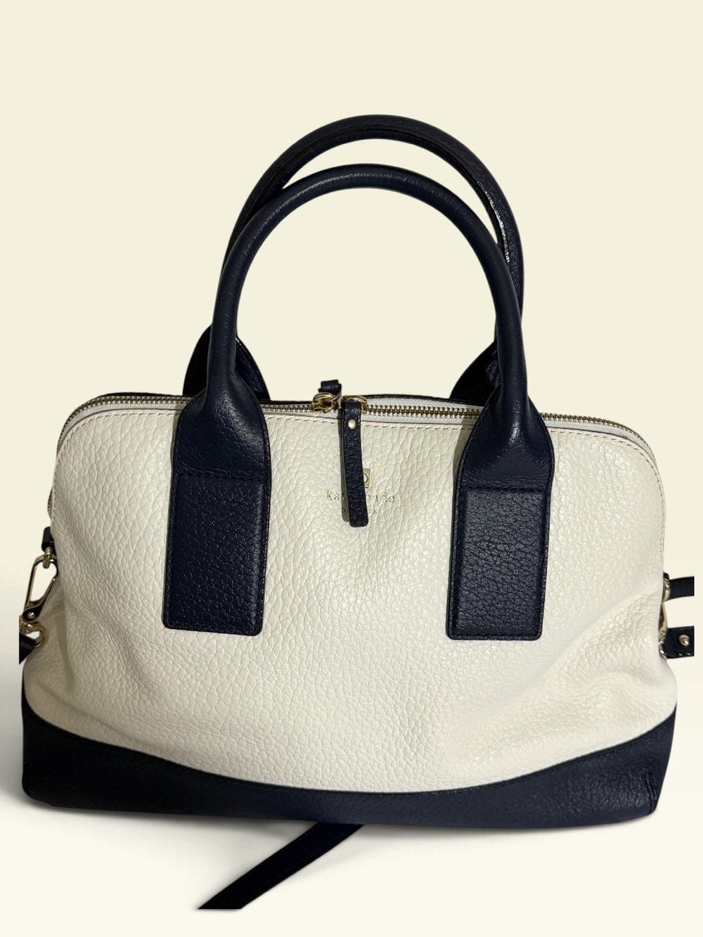 Kate Spade Pebbled Leather Two-Tone Top-Handle Satchel in White and Black